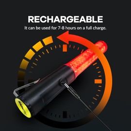 SIMAZO 4 Pack 10 Inch Rechargeable Traffic Signal Wand, Traffic Control Baton with White LED on Top, Air Marshalling Wand with 3 Flashing Modes for Airport, Car Directing