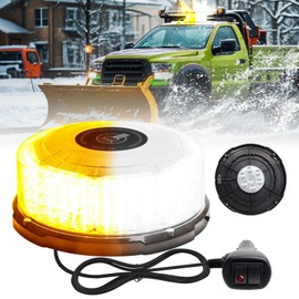 Nrgedzam 1PCS LED Strobe Beacon Light, Magnetic Beacon Flashing Safety Warning Emergency Light for Vehicles, Trucks, Forklift, Tractors, Golf Carts, Car, Tow, Cigarette Lighter Plug (Amber&White)