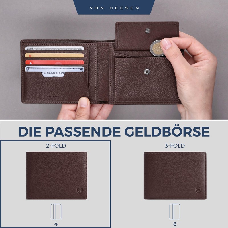 VON HEESEN Men's Leather Wallet with RFID Protection - Genuine