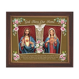 Gerffert Christian Wall Art in Mahogany Toned Wood Frame, 12.5 x 10-Inch, God Bless Our Home
