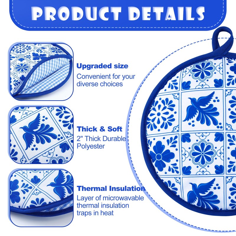 Honeydak 2 Pcs 8 Inch Tortilla Warmer Pouch, Mexican Talavera
