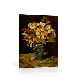 JUZAI Canvas Wall Art Floral Picture, Vintage Framed Flower Wall Art Prints for Living Room Bathroom Kitchen Hallway Wall Decoration Hang Pictures Wall Artwork (8x10in)