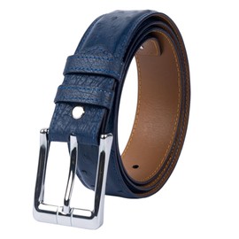 vinacreations Navy Blue Ostrich Leather Belt Mens Handmade Exotic Straight Belts Metal Pin Buckle Durable Dress Belt-Classic & Fashion for Work Business and Casual BEOS-GRE-08-PIN