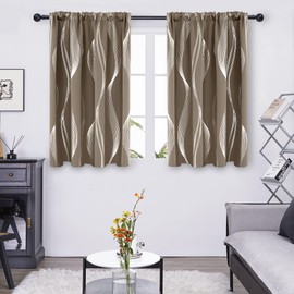 Deconovo Blackout Back Tab Curtains with Geometric Pattern, Room Darkening, Heat Blocking, Energy Saving Drapes for Bedroom, Living Room, 2 Panels, Taupe, 52W x 63L Inch, Wave Stripe