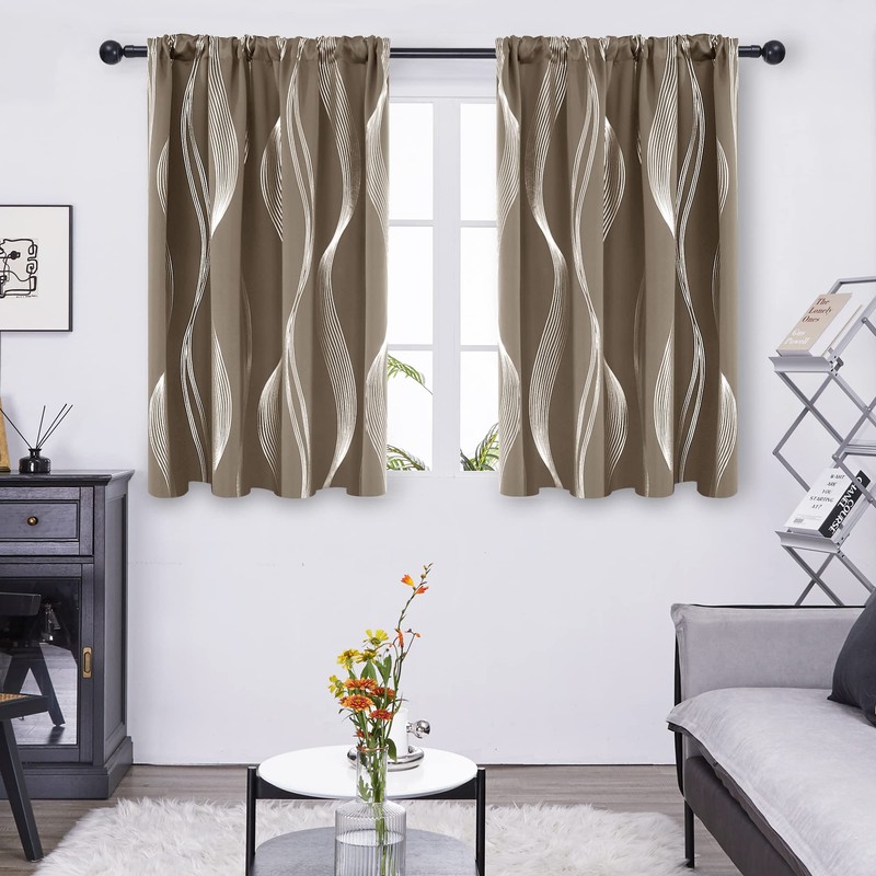 Deconovo Blackout Back Tab Curtains with Geometric Pattern, Room Darkening,
