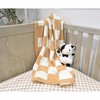Checkered Baby Blanket 28"x40" with Leather Patch - Soft Knitted