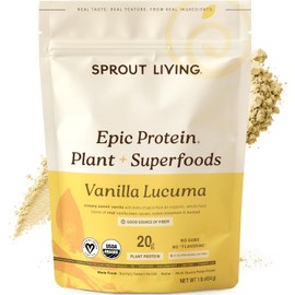 Sprout Living Epic Protein Powder, Vanilla Lucuma Flavor, Organic Plant Protein, Gluten Free, No Additives, 19 Grams Clean Vegan Protein (1 pound,13 servings)