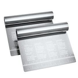 Bench Scraper for Baking, Food Scraper Stainless Steel Blade Dough Cutter with Engraved Measuring Guide & Equivalent Chart, Scraper Tool kitchen Use for Scrapping, Cutting, Chopping, 2 Pack -by RamPro