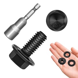 Pack of 10 Black Screws, Hex Screws, Flange Screws, M6 x 16 mm, Stainless Steel A2 V2A, Full Thread, Washers, Spring Washers & Nuts/Screws Assortment with Hex Bit