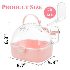 Acshio Hamster Carrier Cage, Portable Small Animal Carrier Cage with Water Bottle, Guinea Pig Outgoing Cage Hamster Travel Carry Case for Small Pets, Gerbils, Chinchillas, Dwarf Hamster, Pink