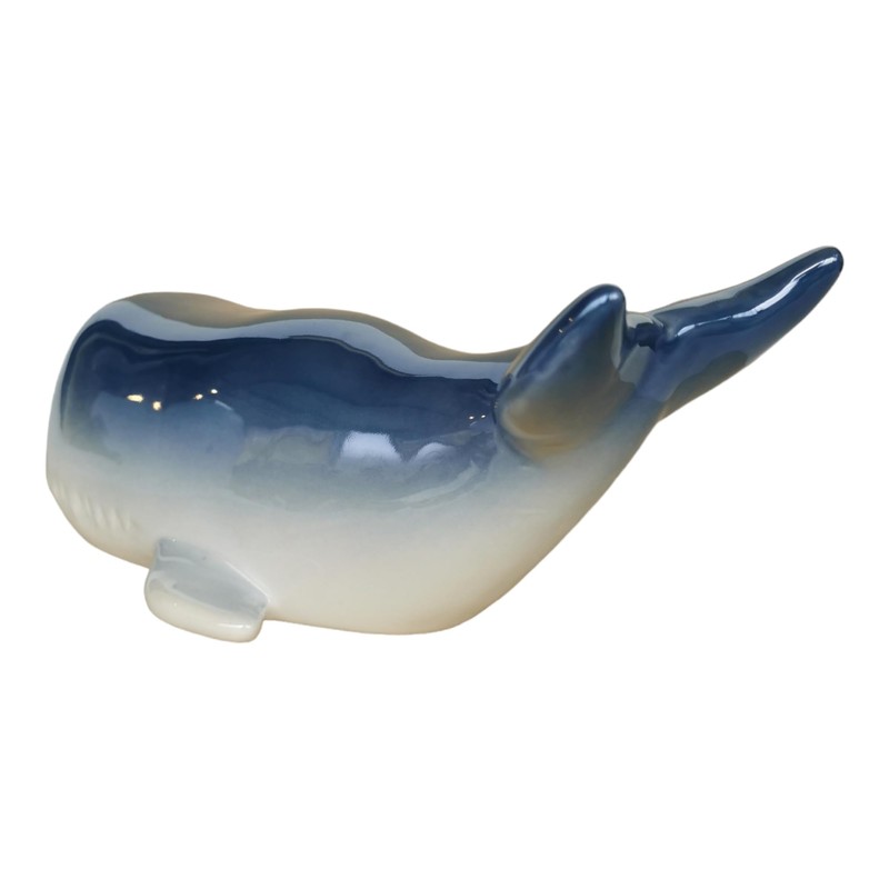 Goldbach Ceramic Whale, 24 cm, Blue Glazed Maritime Decorative Figurine,