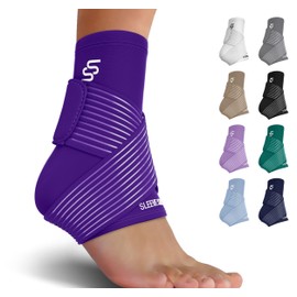 SS SLEEVE STARS Sleeve Stars Ankle Brace for Sprained Ankle, Plantar Fasciitis Relief Ankle Support for Women, Ankle Compression Sleeve w/ Strap (Pair/Dark Purple)