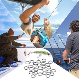 TIXIPEM Split Rings Fishing [60PCS] - Stainless Steel Flattened Terminal Tackle Connector Lure Snap Split Ring Use for Freshwater Saltwater Loop - [8# 49kg] Tackle Hook Line Connector