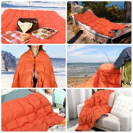 ROSE FEATHER Down Camping Blanket, Muti-Use Outdoor Travel Blanket, Puffy Sleeping Bag Blanket, Waterproof Packable Backpacking Quilt for Camping, Travel, Airplane, Hiking, Picnic, 55''x79''