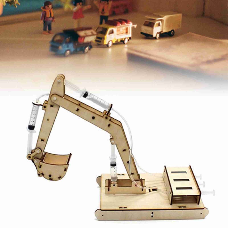 Manual DIY Model Toy Hydraulic Wooden Excavator Assembly Model Set