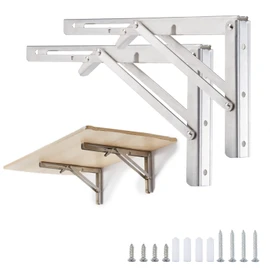 Folding Shelf Brackets 12 Inches, Heavy Duty Stainless Steel Collapsible Shelf Bracket, Max Load:300lbs,Space Saving Wall Brackets, Pack of 2