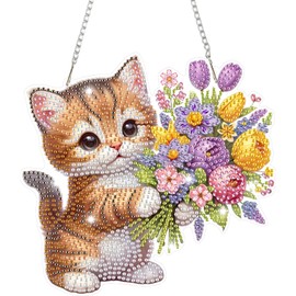 HEIBAGO Diamond Painting Anhänger Für Anfänger, 5D Diamond Painting Fensterbilder Tiere mit Kette,DIY Besonders Geformt Katze Kristall Hängen Diamant Painting Edelstein Kunst für Wanddekor