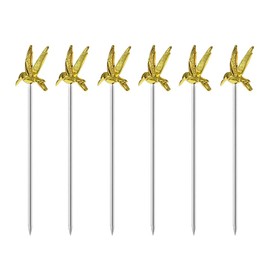 Metal Cocktail Picks Fruits Toothpicks, 6pcs Long-billed Bird Martini Picks Reusable Olive Picks Garnish Skewer for Party Bar Reunion (Gold)