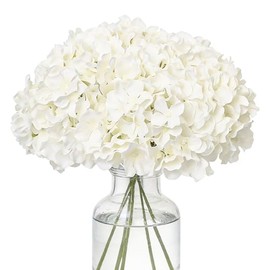 Flores artificiales de hortensias blancas falsas - Cabezas de flores de hortensias de seda sintética con tallos de tacto real para decoración de mesa del hogar, boda, fiesta, (blanco