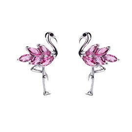 Dainty Flamingo Love Heart Bird Stud Earrings for Women Girls S925 Sterling Silver Cubic Zirconia Small Studs Valentine for Lover for Girlfriend
