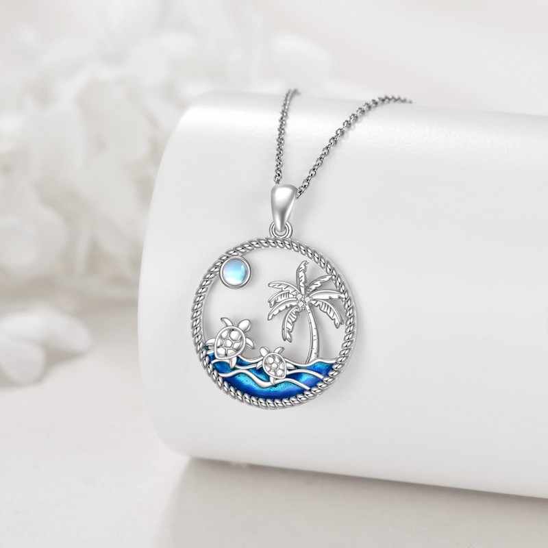 CRMAD Turtle Beach Necklace Sterling Silver Palm Tree Ocean Wave