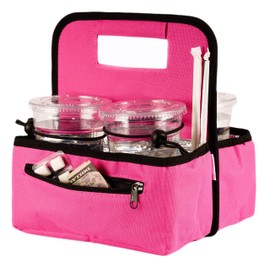 Insulated Drink Carrier with Handle - Versatile, Durable Drink Caddy - Ideal Cup Carriers for Drinks - Perfect for Catering, Events, Outings and Picnics - Pink with Strap for Travel