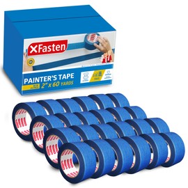 XFasten Blue Painter's Tape, 2 Inch x 60 Yards (24-Pack) Blue Painters Masking Tape Bulk - Sharp Edge Line Technology, Produces Sharp Lines | Residue-Free and Artisan Grade Wall Trim Tape