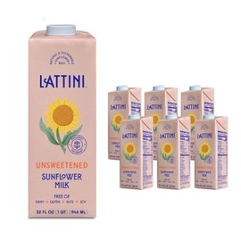 Lattini Unsweetened Non-Dairy Sunflower Milk | Plant-Based, Vegan, Sustainable, Non-GMO - Allergen Free Milk Alternative 32 fl oz (Pack of 6)