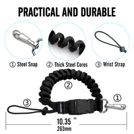 nitescuba Scuba Diving Spring Clip Lanyard, Thick Stainless Steel Spring Coiled Anti-Lost Lanyard with Quick Release Buckle for Underwater Cameras,Dive flash Lights,Black