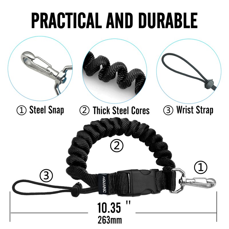 nitescuba Scuba Diving Spring Clip Lanyard, Thick Stainless Steel Spring