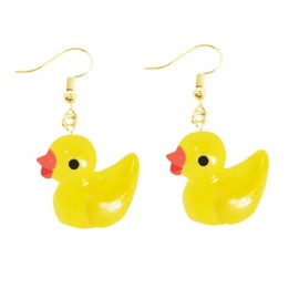 Duck Earrings, Yellow Duckling Dangles in an Organza Gift Bag