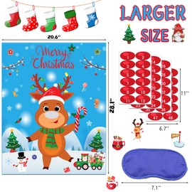 Christmas Games for Family Party Pin The Nose On The Reindeer with 48pcs Stickers Christmas Party Games for Kids Kindergarten Toddler Preschool School Classroom Activities Xmas Holiday Party Favors