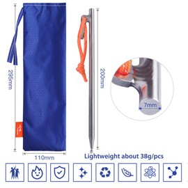 TITO High Strength Titanium alloy tent stakes Tent pegs nail pegs for canopy camping tent (Pack of 6pcs, 7×200mm)