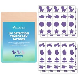 80 Count UV Temporary Tattoos Stickers for Sunscreen - UV Detection Tattoos Stickers, Sun Protection Reminder, Know When to re-Apply Sunscreen, 8 Pattern Types, Transparent before Color Change