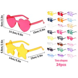 Kellegour 24 Pieces Colours Party Glasses, Heart Sunglasses, Transparent, Hippie Heart-Shaped Glasses, Heart/Star Shape, Transparent Candy Colour Sunglasses, for Party, Christmas, Weddings