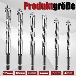 Exzenterbohrer Set, 6-Teiliger Vierschneidiger Sägezahn Exzenterbohrer, 4/5/6/8/10/12 mm Hochfeste Multifunktions Bohrerset für Beton, Glas, Keramik, Holz, Rohre und Profile aus Metall, Kunststoff