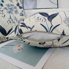 DILOXNSU Set of 2 Cushion Covers 45 x 45 cm Grey Blue Flowers Butterflies Double Sided Pillow Covers 18x18 Inch Decorative Cushions Cases Linen Home Decorations Bedroom Sofa Couch Garden Decor