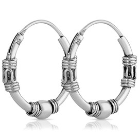 NKlaus Pair of Bali Hoop Earrings Ball 15 mm 925 Sterling Silver Medieval Jewellery Gothic 1389, Sterling Silver