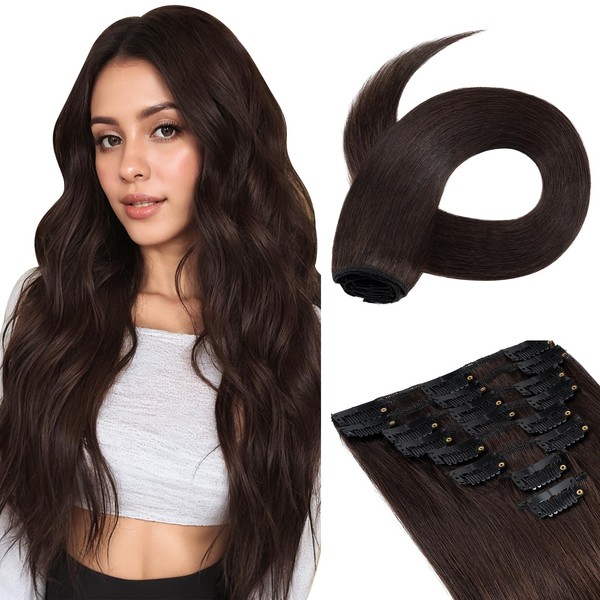 Benehair Clip in Hair Extensions Real Human Hair Dark Brown