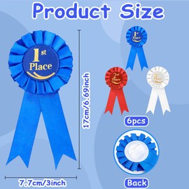 Award Ribbons 1st 2nd 3rd Place Ribbons First Place Ribbon Blue Red White Participation Ribbon Prize Badge Medals Set for Competition Sport Event Awards Honorable Mention Winner Victory (6Pcs)