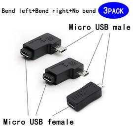 rgzhihuifz Micro USB to Micro USB Adapter, 90 Degree Left & Right Angled Android Connector, 3-Pack