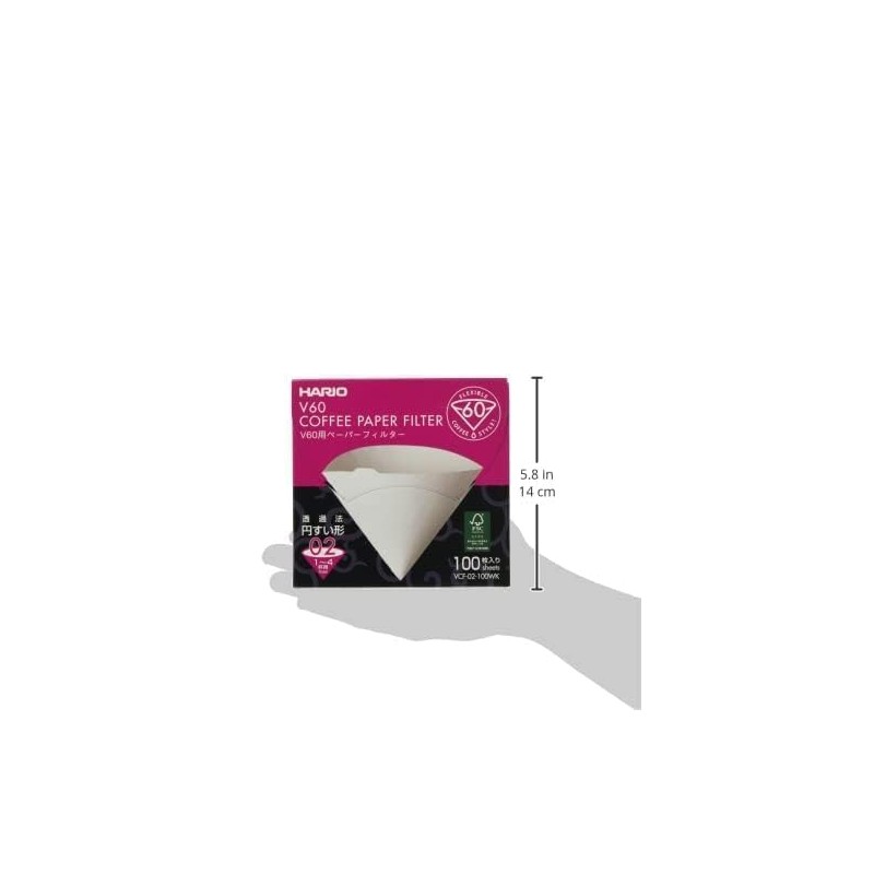 Hario Hario V60 Paper Coffee Filter, Size 02, White, 100ct
