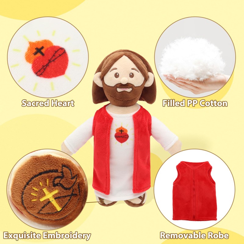 11" Jesus Plush, Heart of Jesus Doll for Kids, Jesus