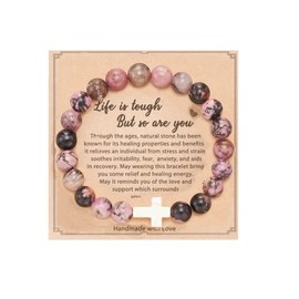 Get Well Soon Gifts Stone Relaxation Bracelets inspirational gifts for Women Men,8mm Chakra Crystal Amethyst Anti-Anxiety Yoga Beads Stress Relief Stretch Bracelets-I cross