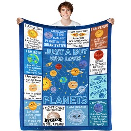 Just A Boy Who Loves Planets Blanket for Boys Kids, Solar System Blankets for Boys, Space Blanket for Kids, Space Gifts for Adults Kids, Space Throw Blanket Educational Home Decor 50''x 60''