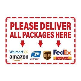 Please Leave Packages and Deliveries Here Sign，Self-Adhesive Weatherproof and Anti-fading Deliver All Packages Here Sign with Arrows, Please Place Packages in Box for Home, Office, Shop, Box, Door