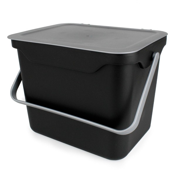Easy Eco Black & Silver Grey Kitchen Compost Caddy/Food Recycling Waste Bin - 5 Litre (5L)