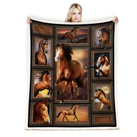 Juirnost Horse Blanket Horse Gift for Horse Lover Horse Print Throw Blanket Horse Blanket for Girls Cozy Warm Comfy Fluffy Blanket for Bed Couch Living Room Decor 50"x60" Western Horse Blanket