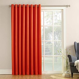 Sun Zero Barrow Extra-Wide Energy Efficient Sliding Patio Door Curtain Panel with Pull Wand, 100" x 84", Tangerine Orange