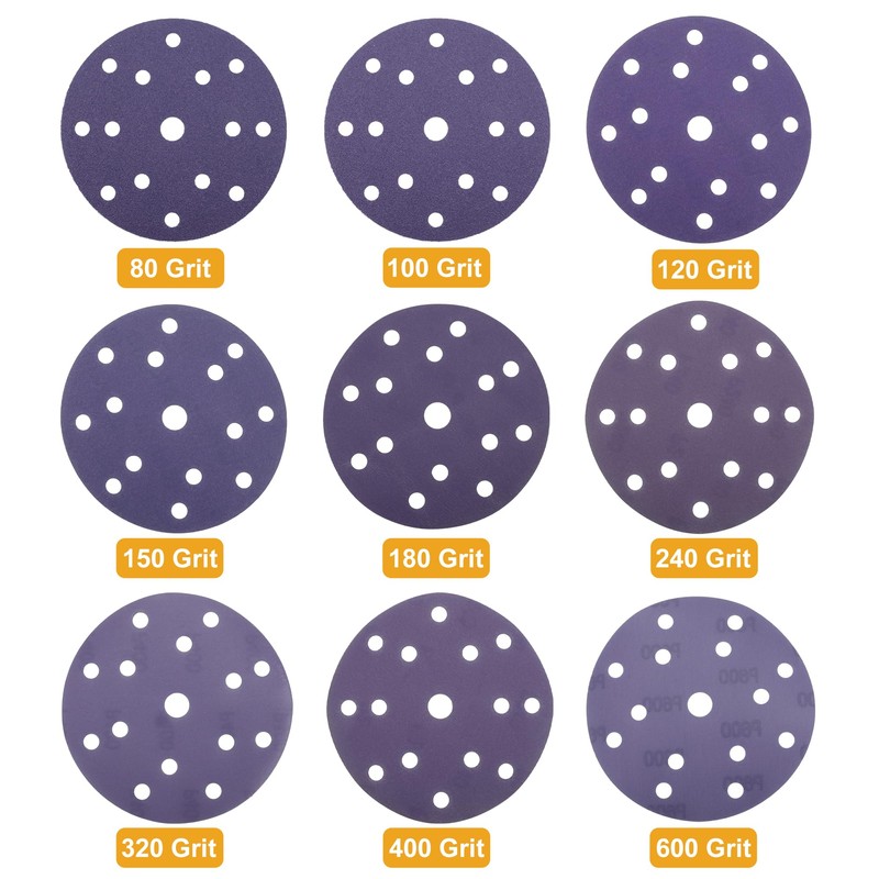 Partuto 50 Pcs 6" 15 Hole 600 Grit Universal Sanding